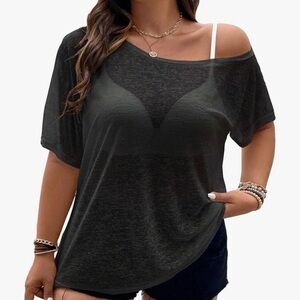 XXL Plus Sexy Asymmetrical Black thin sheer loose top. Smoke/ pet free home.